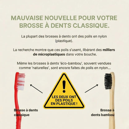 Brosses à dents naturelles en crin de cheval, manche en bambou – Lot de 4